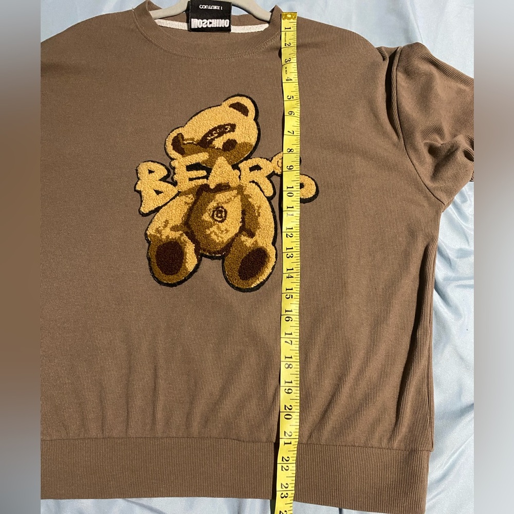 🔥🔥Moschino Original Couture Velvet BEAR? Logo Brown Classic Crewneck Sweater - Picture 6 of 6